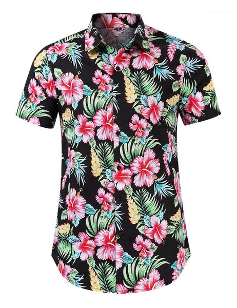 

casual shirts fashion short sleeve single breasted mens designer beach shirts casual males clothing floral print mens, White;black