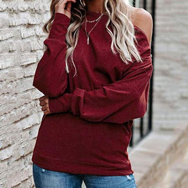 

sweatshirts for women's autumn casual solid color long-sleeved sweatshirt off-the-shoulder casual blouse sweatshirt, White