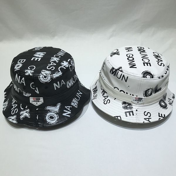 

wide brim hats 2021 leather graffiti alphabet fisherman hat korean version of the wild street sun men and women fashion bucket, Blue;gray