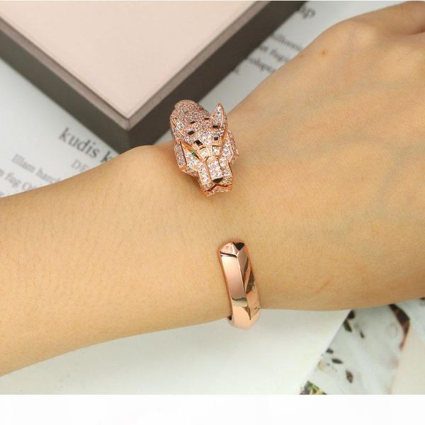 

luxury jewelry panthere bracelet s925 sterling silver round brilliant cut diamonds bracelet 3 color famous designer women party jewelry, Black