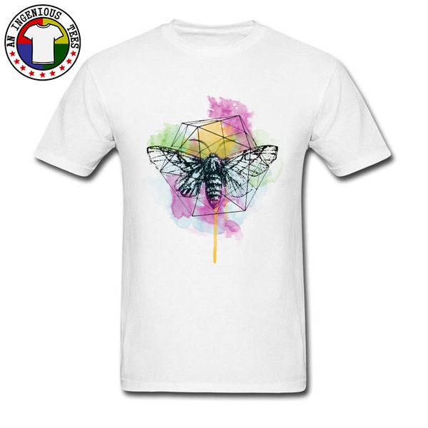 

colorful moth geometric painting drawing tshirt watercolor print men's white t shirt 100% cotton clothing xxxl tshirts
