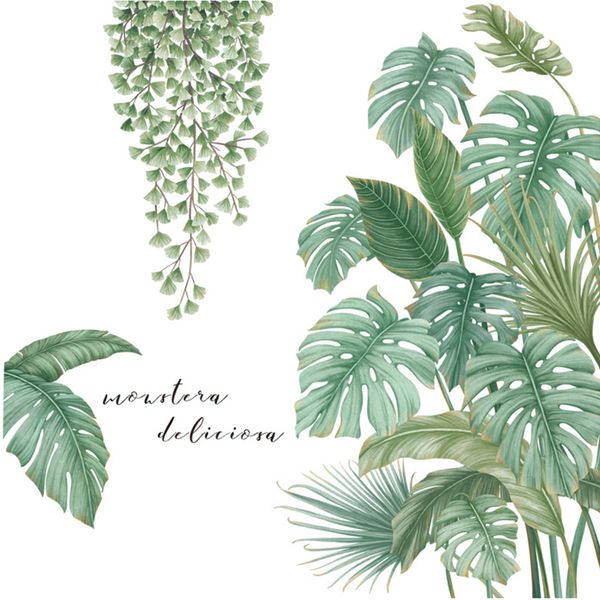 

green plant diy pvc wall sticker bedroom door living room tropical leaves
