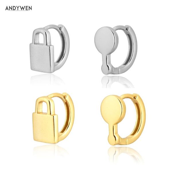 

hoop & huggie andywen 925 sterling silver gold key lock hoops circle irregular loops round fashion jewelry 2021 piercing huggies ohrringe, Golden;silver