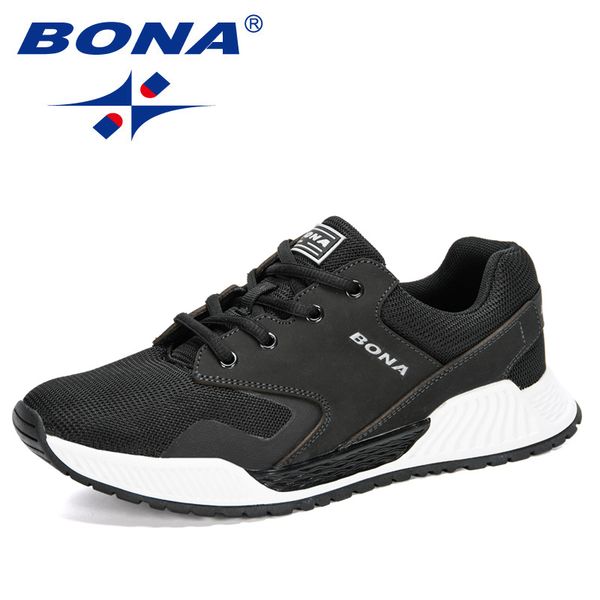 

bona 2020 new designers mesh men flats soft shoes outdoor shoes man casual sneakers leisure footwear masculino comfy, Black