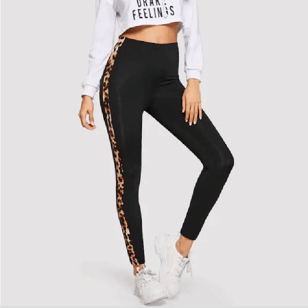 

yoga pant high waist fitness sport leggings women leopard patchwork stretch workout running trousers gym slim bubooty bottom, White;red