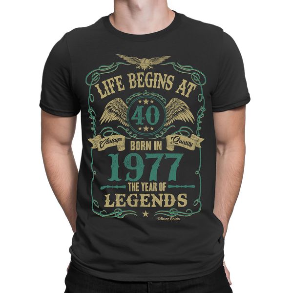 

sport 2019 fashion summer style life begins at 40 mens t-shirt born in 1977 year of legends 40th birthday 2017 tee shirt