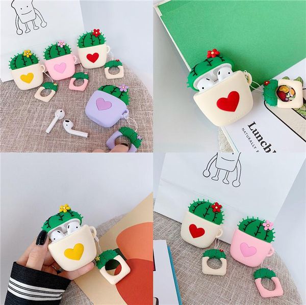 

cgjxssilicone shock proof earphone case for airpods protector sleeve with hanging ring cute love cactus earplug storage 4 colors dhl