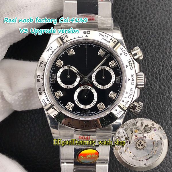 

v3 супер версия real n 904l стальной корпус cal.4130 sa4130 eta 7750 chronograph автоматическая черный циферблат мужские часы 116509 116500, Slivery;brown
