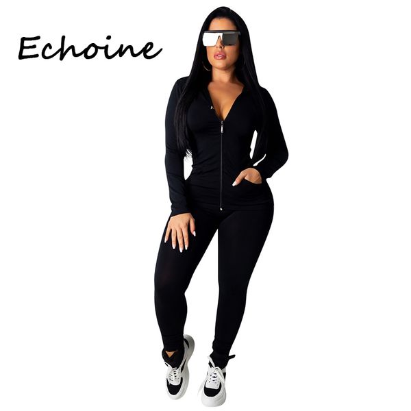 

fashion hooded two piece set jogging femme zipper + pants suit sportwear tracksuit women outfits solid 7 color plus size x0923, Gray