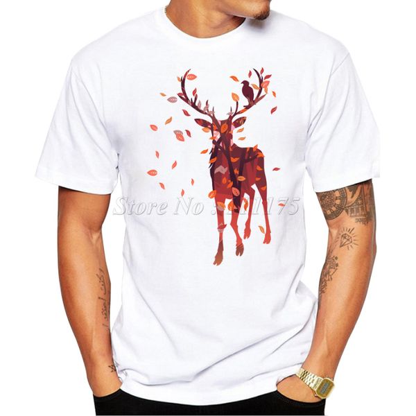 

2019 new creative autumn deer printed men's t shirt cool hipster style casual t-shirt