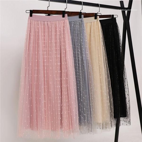 

tulle skirts new arrival women fashion summer skirts double layer pleated retro long elastic waist tutu skirt, Black