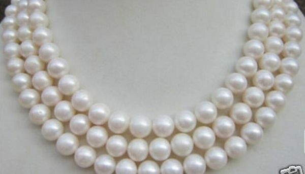 

chains 9-10mm natural perfect round white pearl necklace 50" yellow clasp, Silver