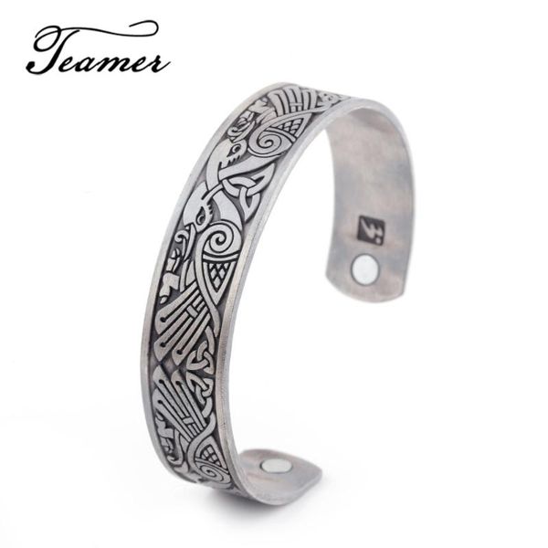 

teamer eagle magnetic bangle adjustable health care cuff bracelets silver plated wicca triqueta celtics knot engraved bangles, Black