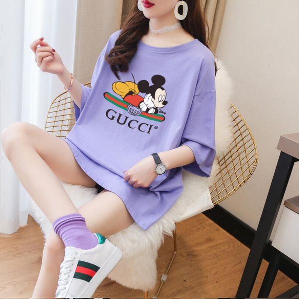 

2020 summer new sweet girl dress pure cotton t-shirt women short-sleeved korean loose fashion printing all-match 21, Gray