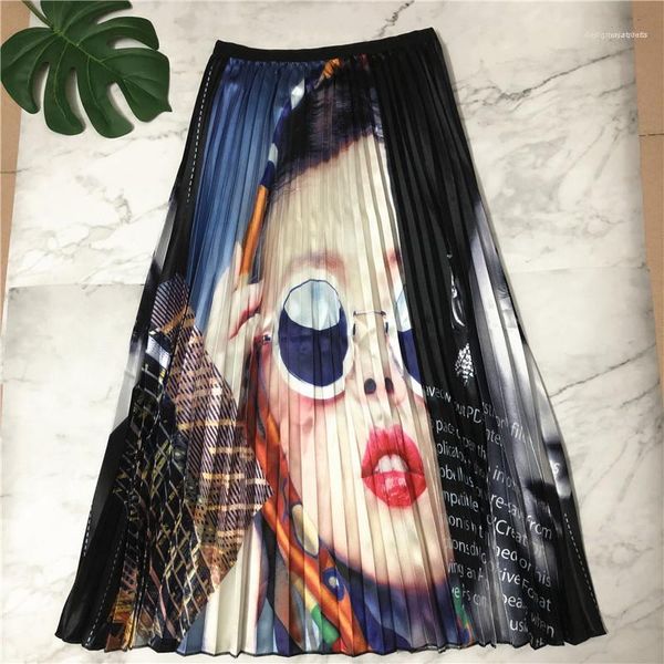 

high waist female clothing summer women digital printed skirts casual panelled loose short dress fashion designer, Black
