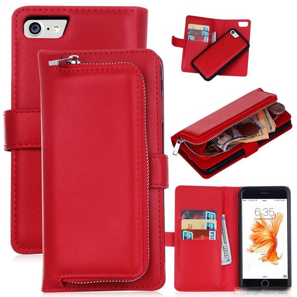 

2 in 1 magnet detachable removable zipper leather wallet case cover for iphone 6 6s plus 7 7 plus galaxy s6 s6 edge s7 s7 edge s8 s8 plus 20