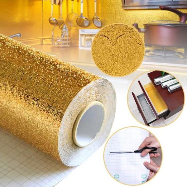 

40w*100l cm kitchen wall stove aluminum foil oil-proof stickers anti-fouling high-temperature self-adhesive croppable wallpaper
