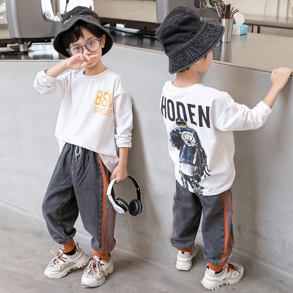 

childrenswear boy's autumn clothing hoodie 2020 new style western zhong da tong boy korean-style handsome children, Black