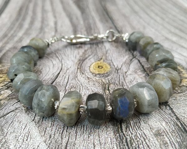 

beaded, strands ya4016 labradorite stone bracelet spacer clasp, Black