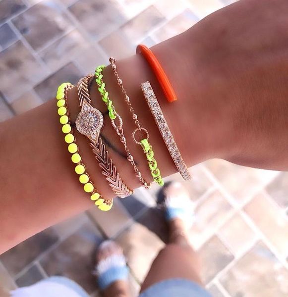 

2020 summer new colorful jewelry open adjusted geometric cz neon enamel geometric bar bangle for women, Black