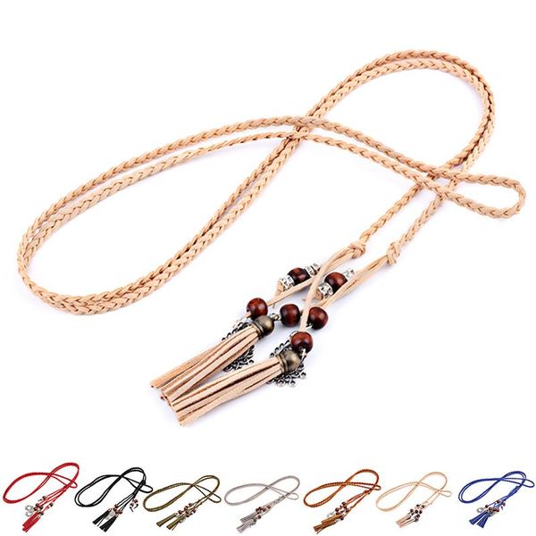 

tassel braided waist rope thin waistband new fashion knit women belt cummerbund for dress shorts jeans skirt apparel, Black;brown