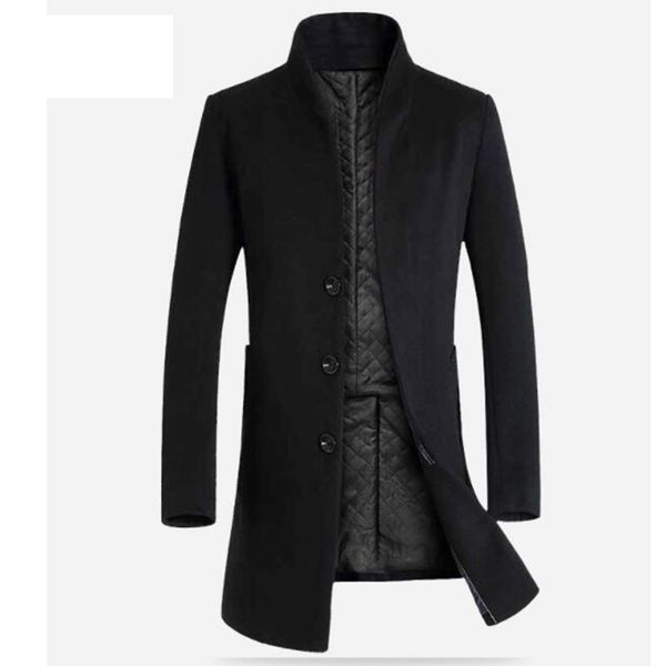 

2020 зимний мужской длинный отрезок тонкий пальто пальто шерсти ветровка куртка, Black