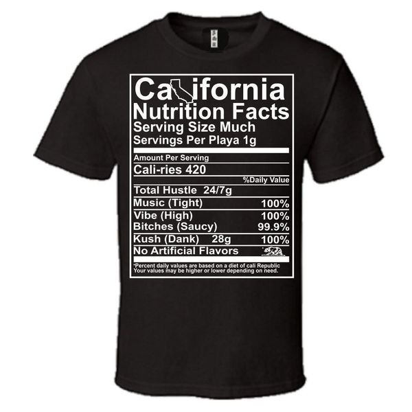 100% cotton brand new california nutrition facts 420 funny gift t-shirt t shirt tee summer tee shirt