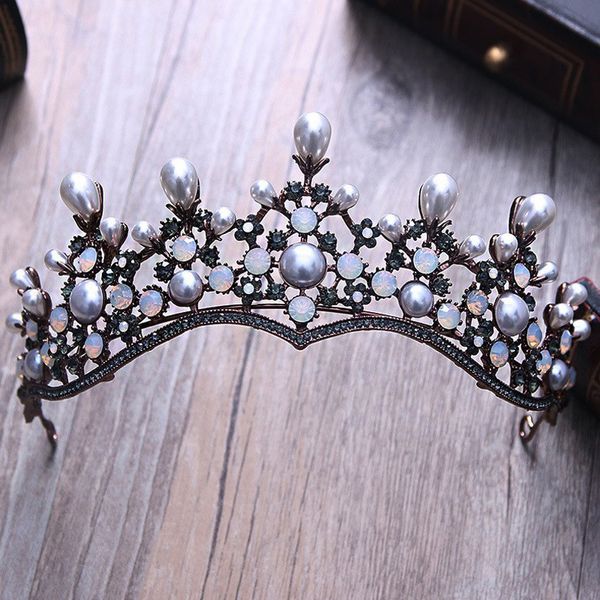 Barroco de cristal do vintage pérola nupcial Tiaras Hairband Headpiece Preto Rhinestone Princesa Pageant Crown casamento cabelo Acessórios Y200807