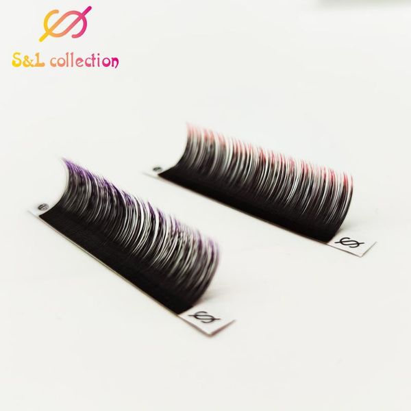 

false eyelashes 16rows ombre purple red+black color eyelash extension individual synthetic mink gradient lash