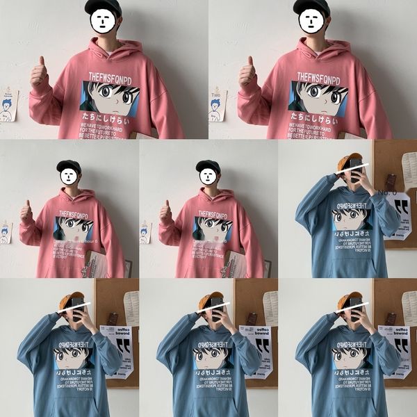 

autumn korean style loose hooded sweater men's ins trendy printed coat all-match couple pullover pulloverpullover bcrvc, Black