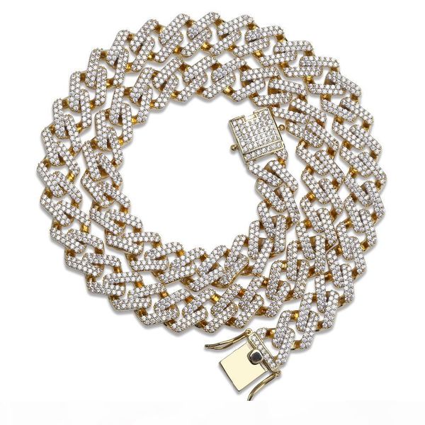 

14mm miami curb cuban chains necklace for men gold silver hip hop iced out paved bling cz rapper necklace jewelry