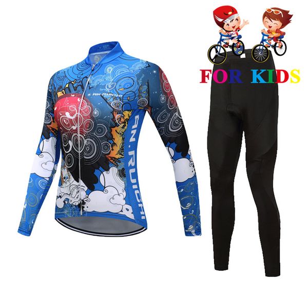 

2020 kids cycling jersey sets team girl long sleeve cycling clothes breathable mtb bike clothing wear maillot boy ropa ciclismo, Black;blue