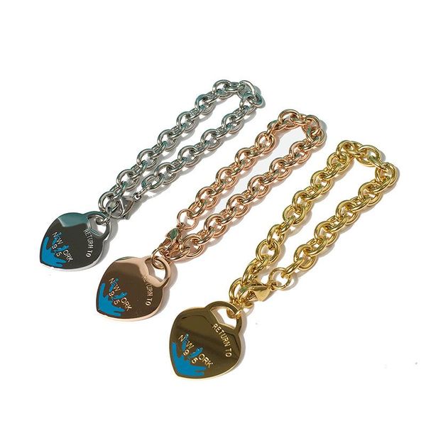 

2020 new fashion 18k gold plated heart pendant women bracelet bangle stainess steel ot buckle for party jewelry accessory with letter, Black