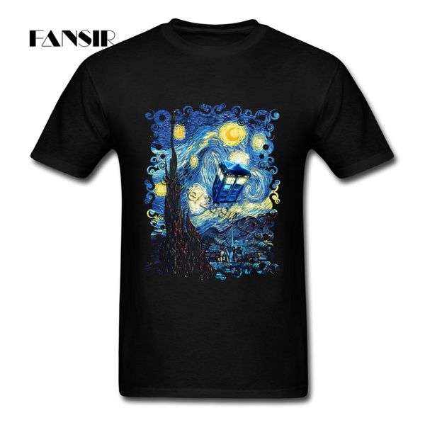 

phone booth doctor who van gogh starry the night short sleeve t-shirt men summer t shirts