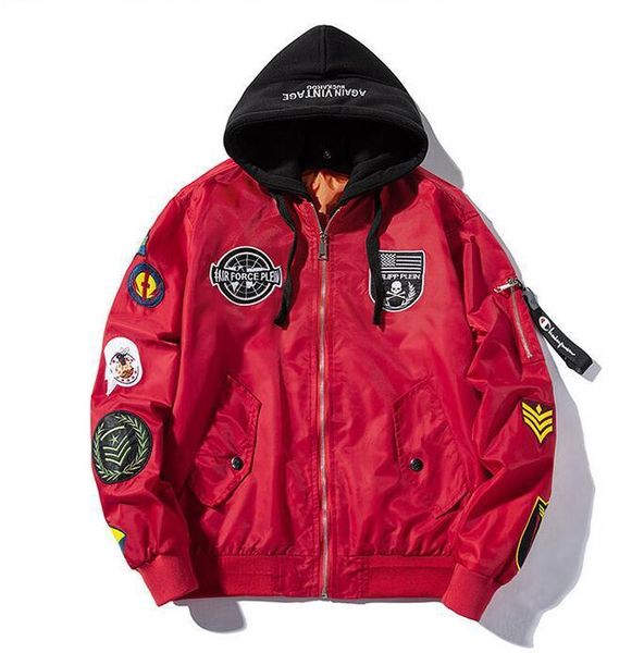 

3 colors mens jackets fashion casual bomber jackets hooded pilot jackets motorcycle high street loose outwear, Black;brown