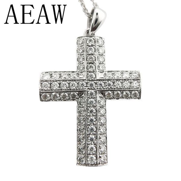 

aeaw solid 14k white gold lab grown moissanite 1.3ctw 66pcs 1.6mm diamond cross pendant necklace for women, Silver