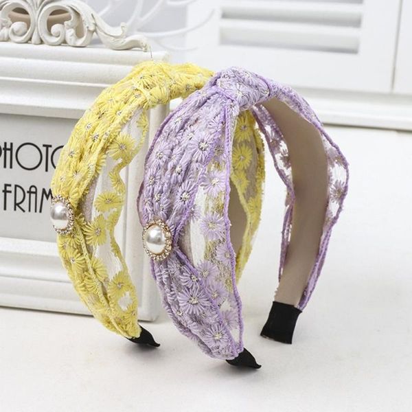 

hair accessories pure color lace chrysanthemum pearl headband women's tie hairband wide knot fashion
