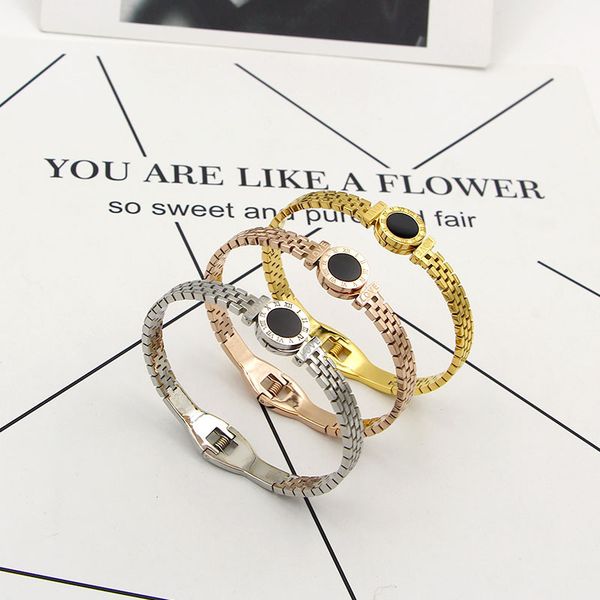 

316l titanium steel rome digital charm bracelets for women watch strap black hollow fashionista love titanium men bangles jewelry