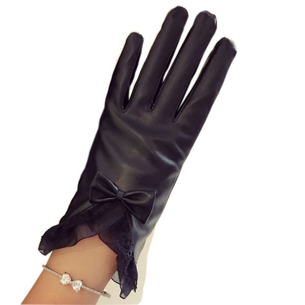 

леди осень и зима кожаные перчатки мило мода кружева лук утолщение plus velvet вождения ветрозащитный теплые перчатки ремонтник tbpu1, Blue;gray