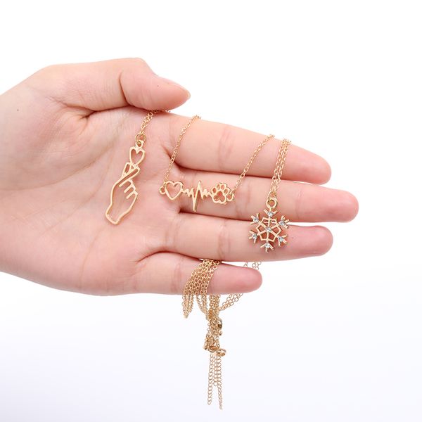 

pendant necklaces snowflake chain i love heart you hand gestures sign language charm necklace geometric hollow dog cat heartbeat wave, Silver