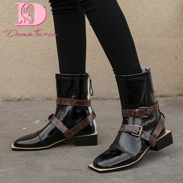 

doratasia plus size 34-46 new buckle female boots round toe zip med heels ankle boots women 2020 concise office woman shoes, Black
