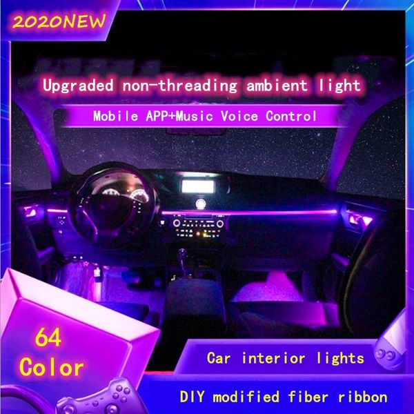 

universal 3w super rgb no threading ambient light app control diy soft refit optic fiber band for car interior decorative light