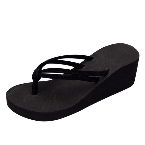 

sagace slippers women's solid color non-slip feet flip-flops high-heeled wedges flip flops women beach sandals platform fashion, Black