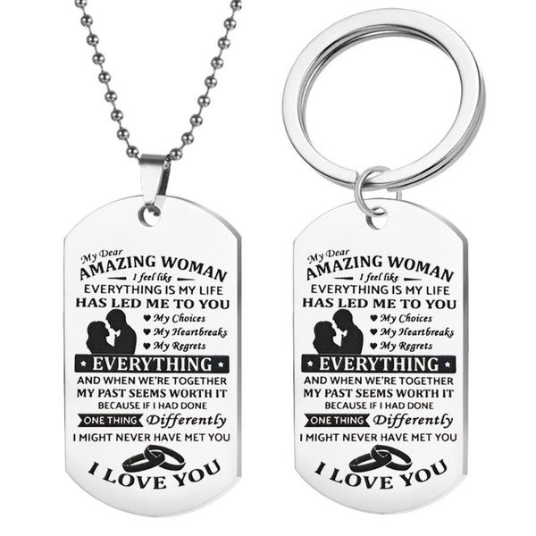 

pendant necklaces fashion stainless necklace women steel letters couple i love you trinket, Silver