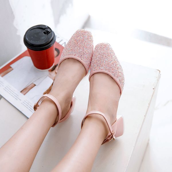 

женщины насосы rhinestone каблуки классические женские туфли на каблуках сандалии femme bling пряжка плюс размер 32-43 chaussures mujer 2020, Black