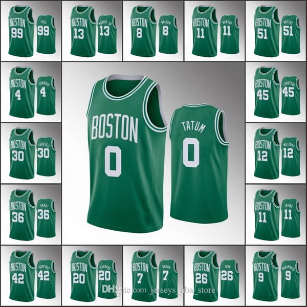 

boston celtics men jayson tatum jaylen brown kemba walker gordon hayward marcus smart icon nba green custom jersey, Black;red