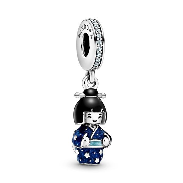 

2020 new 925 sterling silver japanese doll in blue kimono dangle charm beads pendant fit pandora bracelets & necklace for diy jewelry making, Black