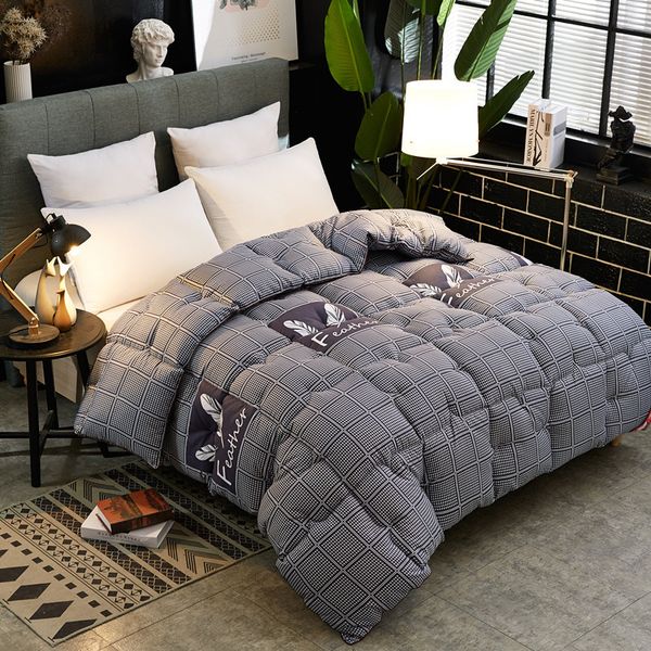 

winter thick blanket quilt air condition printing comforter duvet double king bedspread bed cover grey beige bedding
