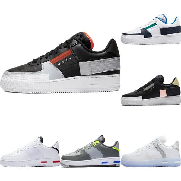 

with box 2020 af1 react ice silk breathable skateboard shoe originals af1 type antiskid rubber built-in zoom air cushioning athletic shoes, Black