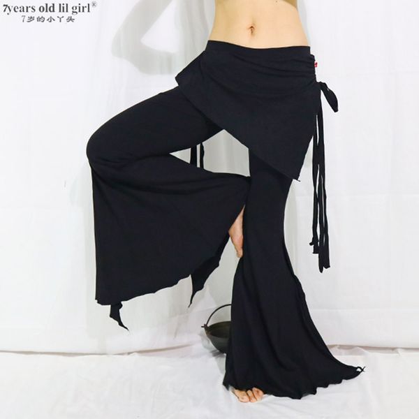 

stage wear tribal fusion belly dance pants lycra cotton flare with skirt bmm11-15, Black;red